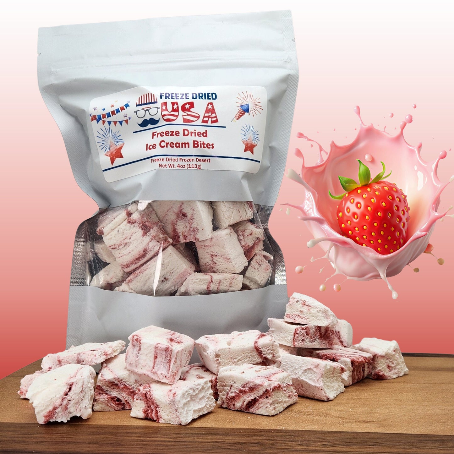 Freeze Dried Double Strawberry Swirl Ice Cream Bites